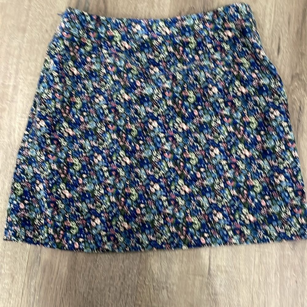 EUC Lulu’s Blue Floral Small Corduroy A Line Skirt with Slit Side Zip - Picture 6 of 6